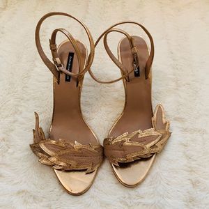 Zara Rose Gold Leaf Motif Strappy Heels - Size 39